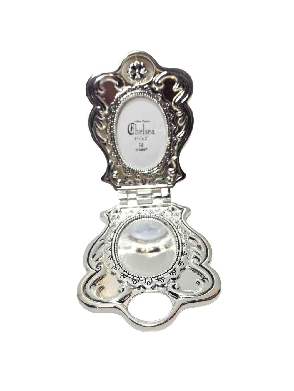 Vintage Silver Plated Compact Photo Frame Foldable GANZ Silver Chelsea, Spin New